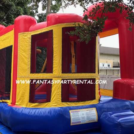 Primary Colors Combo 4 in 1 bounce house. Bounce, basketball hoop, climb, dry slide.