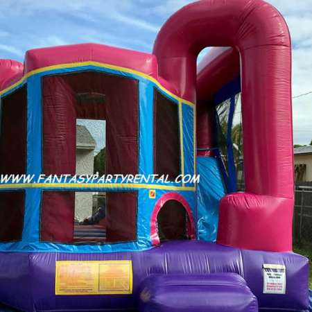 Pink and purple dream backyard combo 4 in 1. Bounce, basketball hoop, climb, dry slide.