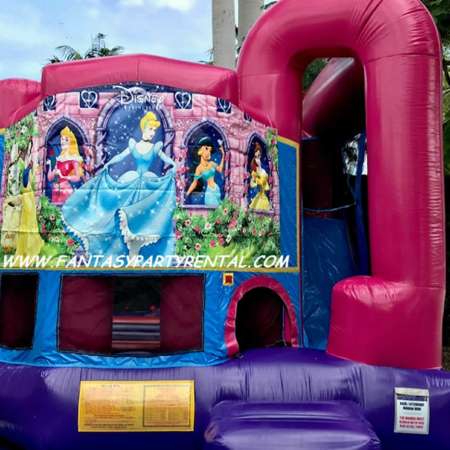 Princess themed Pink and purple dream backyard combo 4 in 1. Bounce, basketball hoop, climb, dry slide.