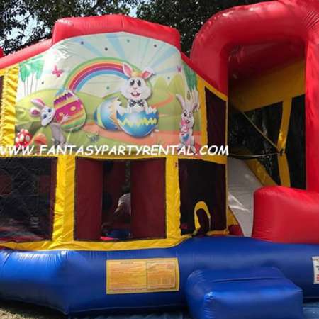 Easter primary colors Combo 5 in 1. Bounce, basketball hoop, obstacles, climb, dry slide.