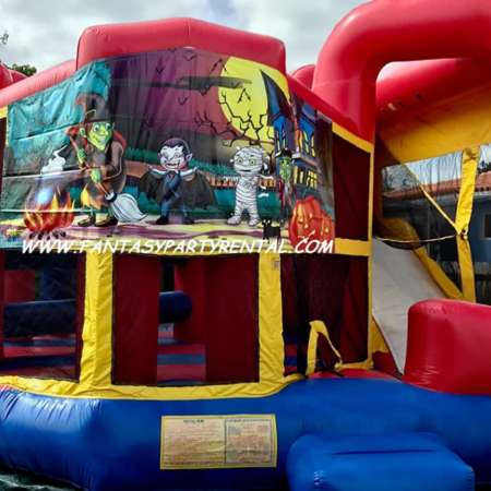 Halloween primary colors Combo 5 in 1. Bounce, basketball hoop, obstacles, climb, dry slide.