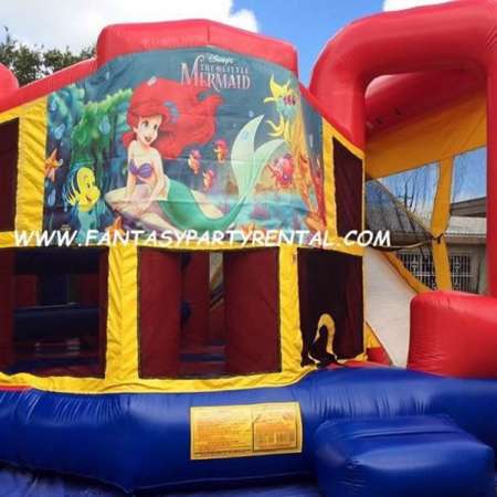 Little Mermaid primary colors Combo 5 in 1. Bounce, basketball hoop, obstacles, climb, dry slide.