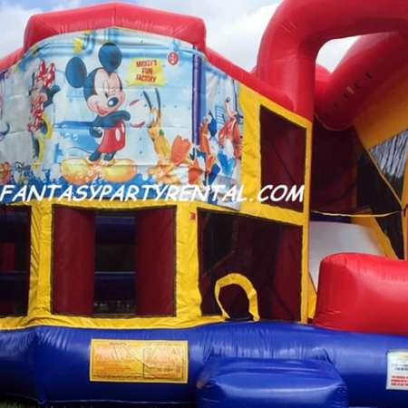 Mickey Mouse primary colors Combo 5 in 1. Bounce, basketball hoop, obstacles, climb, dry slide.