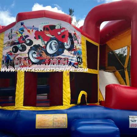 Monster Truck primary colors Combo 5 in 1. Bounce, basketball hoop, obstacles, climb, dry slide.