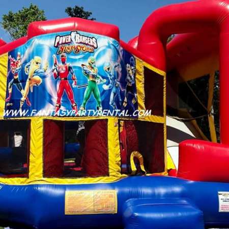 Power Rangers primary colors Combo 5 in 1. Bounce, basketball hoop, obstacles, climb, dry slide.