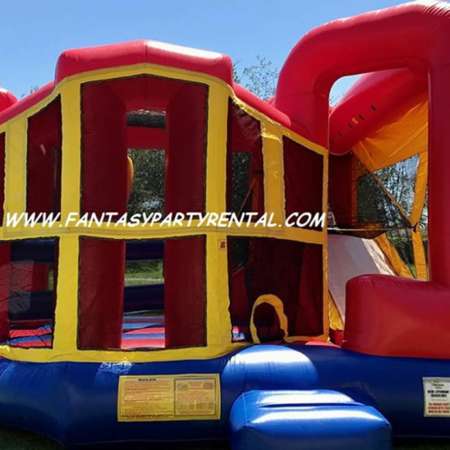 Primary colors Combo 5 in 1. Bounce, basketball hoop, obstacles, climb, dry slide.