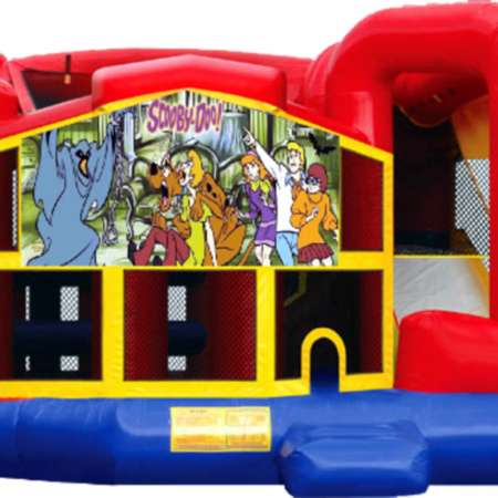 Scooby Doo primary colors Combo 5 in 1. Bounce, basketball hoop, obstacles, climb, dry slide.
