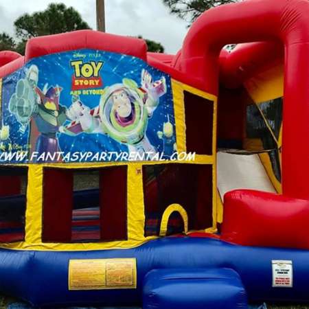 Toy Story primary colors Combo 5 in 1. Bounce, basketball hoop, obstacles, climb, dry slide.