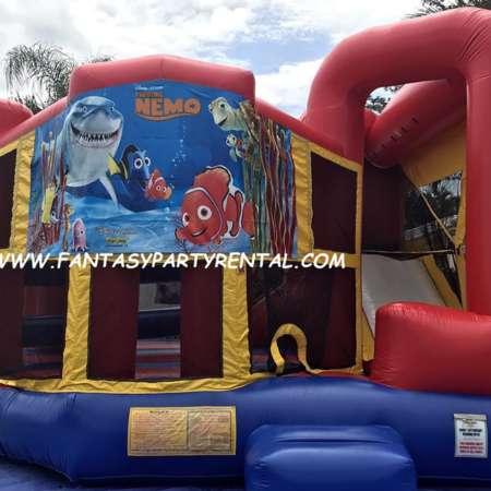 Finding Nemo Combo 5 in 1 bounce house. Bounce, basketball hoop, obstacles, climb, dry slide.
