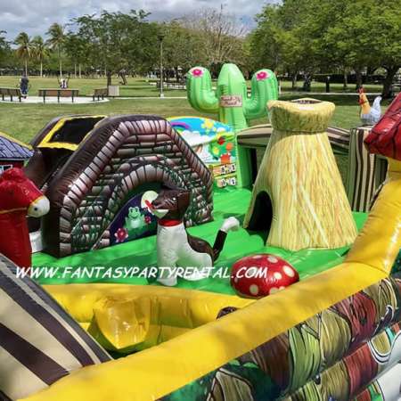 My little farm toddler bounce house. Bounce, themed obstacles, climb, dry slide.