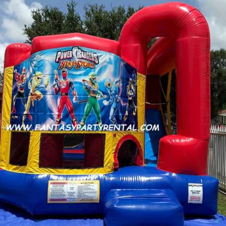 Power Rangers primary colors Backyard Combo 4 in 1 bounce house. Bounce. basketball hoop, climb, dry slide.