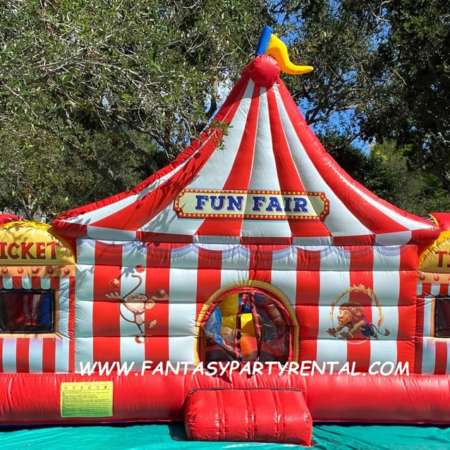 Carnival Playground for Toddlers. Bounce, themed obstacles, climb, dry slide.