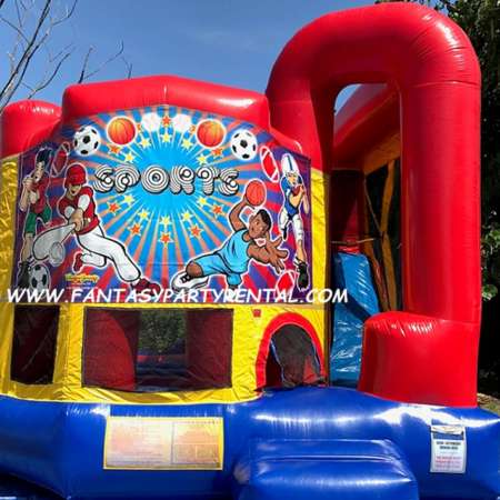 Sports Primary colors Backyard Combo 4 in 1. Bounce, basketball hoop, climb, dry slide.